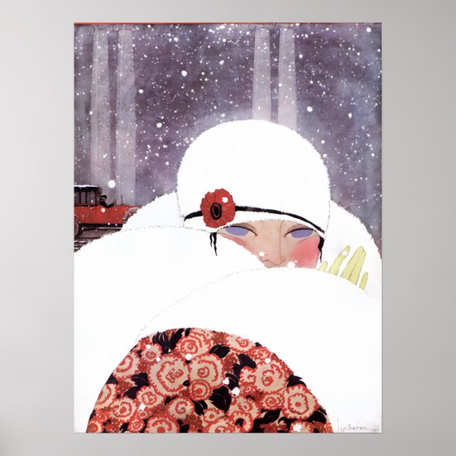 PÓSTER MUJER EN LA NIEVE, BELLEZA DE INVIERNO MODA (Frente)