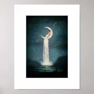 Póster Mujer en la tarjeta de la luna