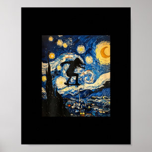Póster Mujer en monopatín estilo Van Gogh Noche estrellad