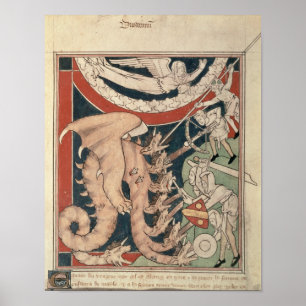 Póster Mujer en nube sobre luchar de cinco hombres