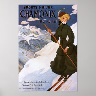 Póster Mujer en Poster de esquí verde