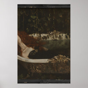 Póster Mujer en retrato de bañera, pintura forestal