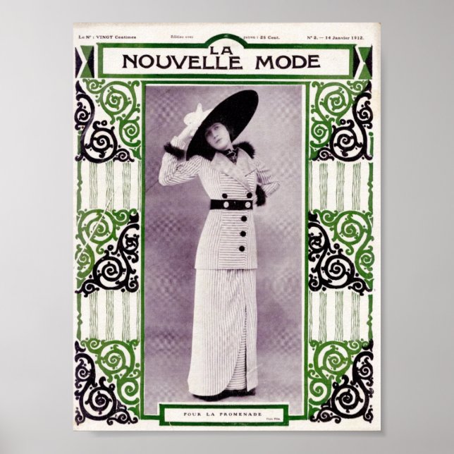 Póster Mujer en traje de falda a rayas en 1912 (Frente)