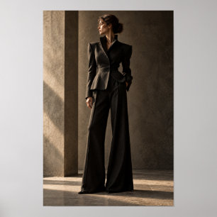 Póster Mujer en traje negro escultural iluminado por el s