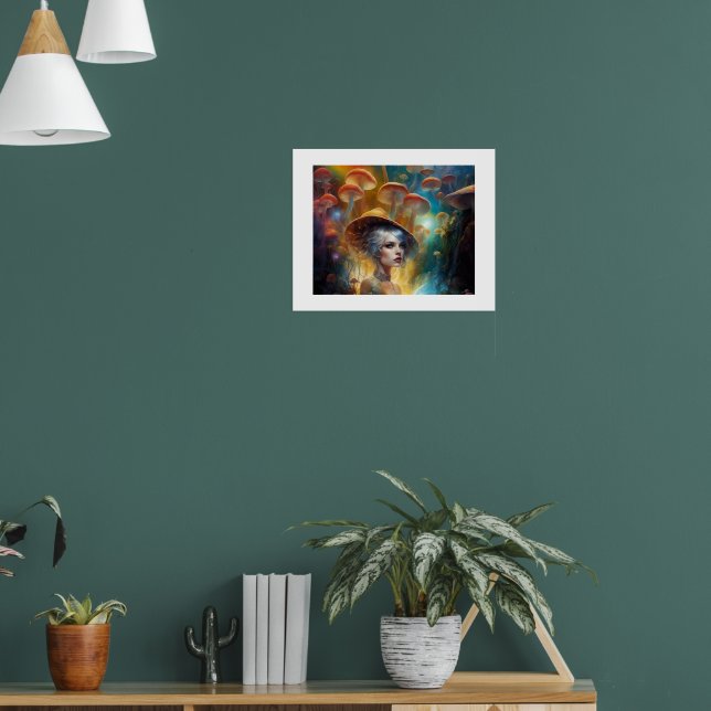 Póster Mujer en un mágico bosque de champiñones (Salón 1)
