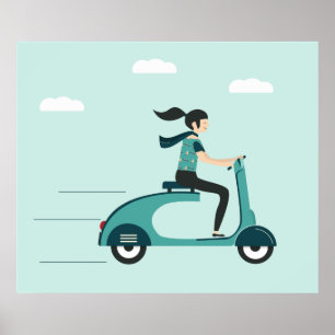 Póster Mujer En Un Scooter