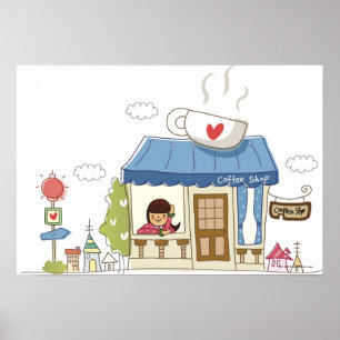 Póster Mujer en una cafetería