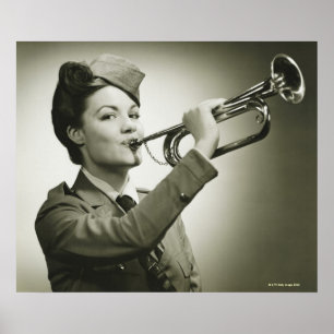 Póster Mujer en uniforme del soldado