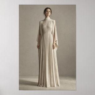 Póster Mujer en vestido de cuello alto plisado marfil Art