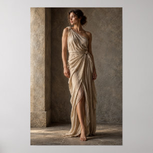 Póster Mujer en vestido de marfil drapeado Pared interior