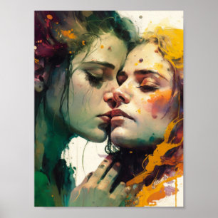 Póster Mujer enamorada colorida pintura mixta de medios