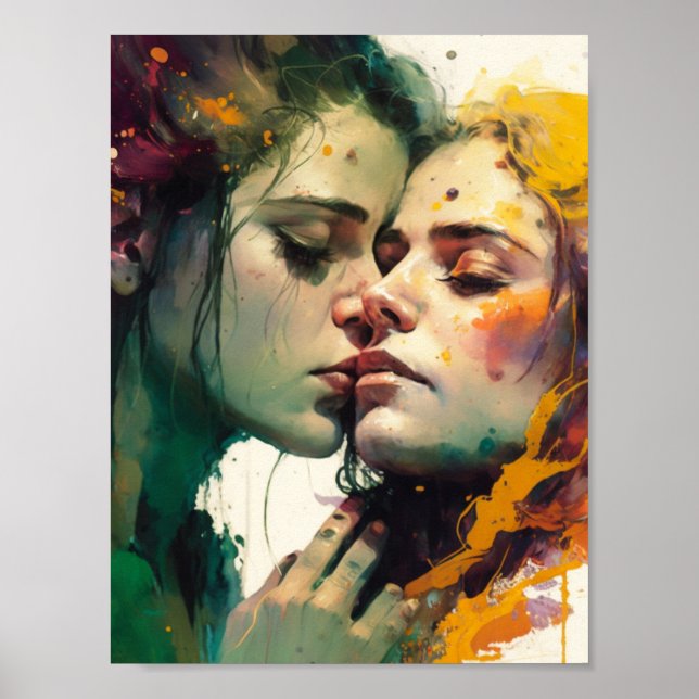 Póster Mujer enamorada colorida pintura mixta de medios (Frente)