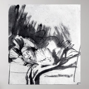 Póster Mujer enferma en una cama, tal vez Saskia