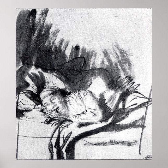 Póster Mujer enferma en una cama, tal vez Saskia (Frente)