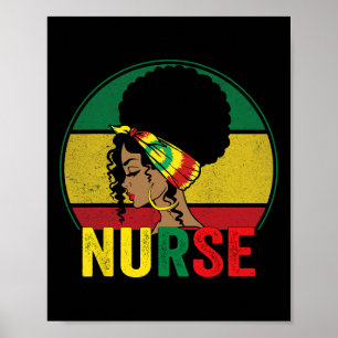 Póster Mujer Enfermera Negra Afro Melanina Vintage Histor
