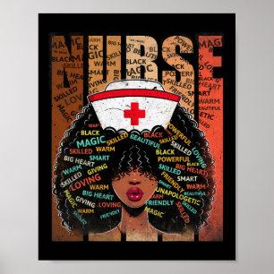 Póster Mujer Enfermera Negra Afro Melanina Vintage Histor