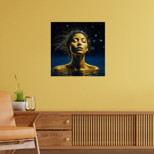 Póster Mujer espiritual en el agua bajo las estrellas