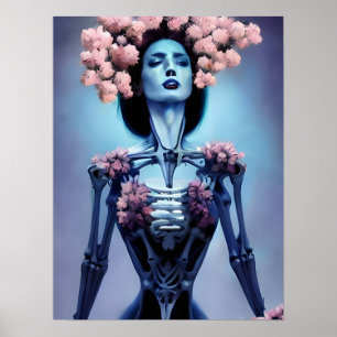 Póster Mujer Esquelética Con Flores