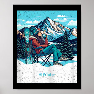 Póster Mujer Esquiadora en Vacaciones de Invierno Bebiend