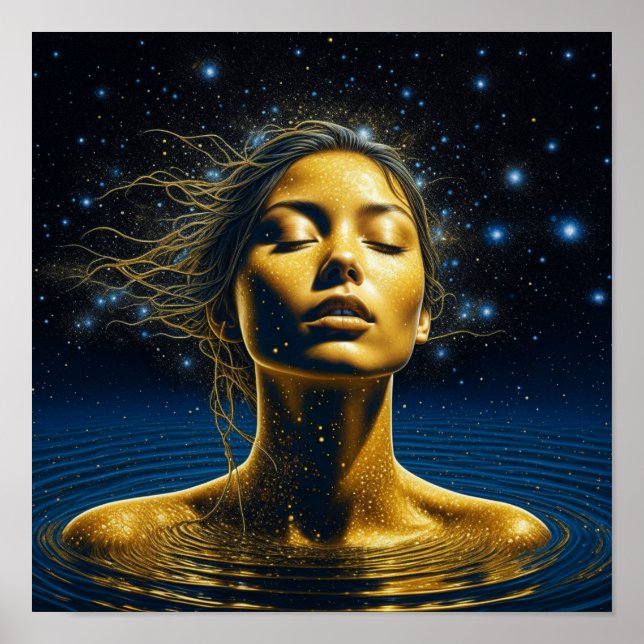 Póster Mujer Etérea Meditando Bajo las Estrellas (Frente)