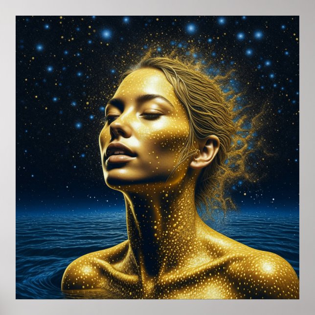 Póster Mujer Etérea Meditando Bajo las Estrellas (Frente)