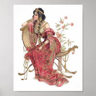 Póster Mujer exótica Art Nouveau con traje de ornato