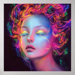 Póster Mujer extranjera con pelo cósmico