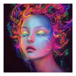 Póster Mujer extranjera con pelo cósmico