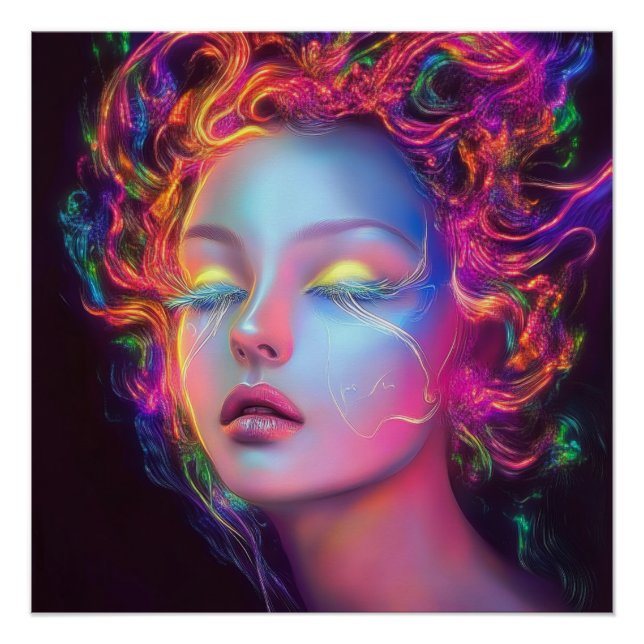 Póster Mujer extranjera con pelo cósmico (Anverso)