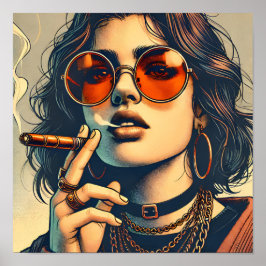 Póster Mujer Exuyendo Una Actitud Rebelde Y Guay