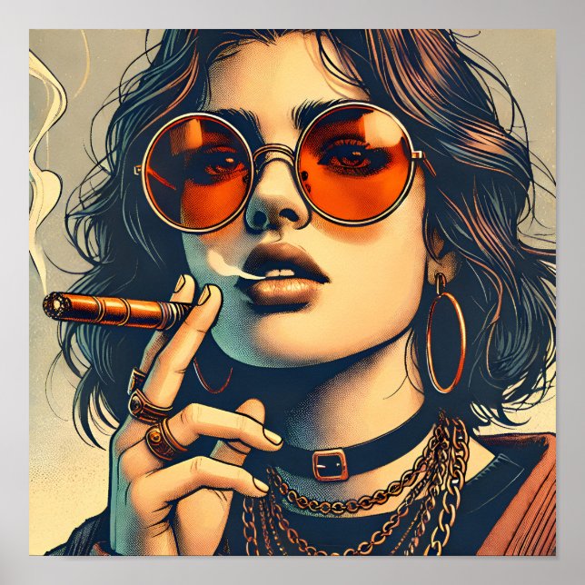 Póster Mujer Exuyendo Una Actitud Rebelde Y Guay (Frente)