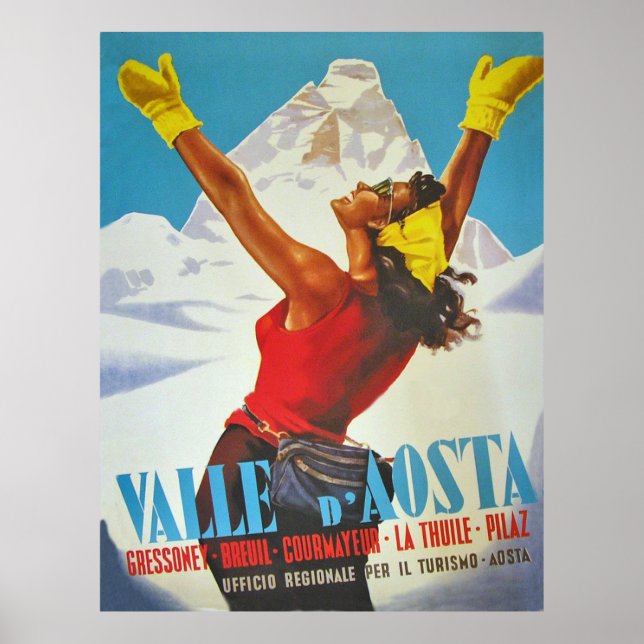 Póster Mujer feliz en el Valle de Aosta, Italia. Viaje de (Frente)