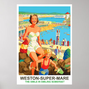 Póster Mujer feliz en Weston Super Mare