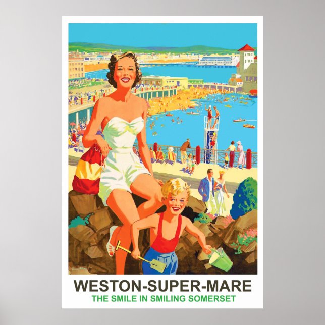 Póster Mujer feliz en Weston Super Mare (Frente)