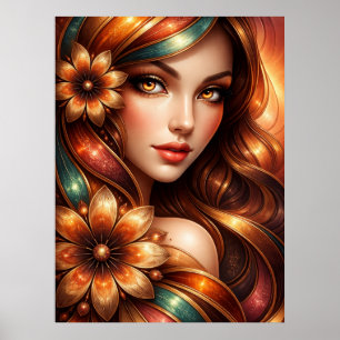Póster Mujer Floral Radiante Representada
