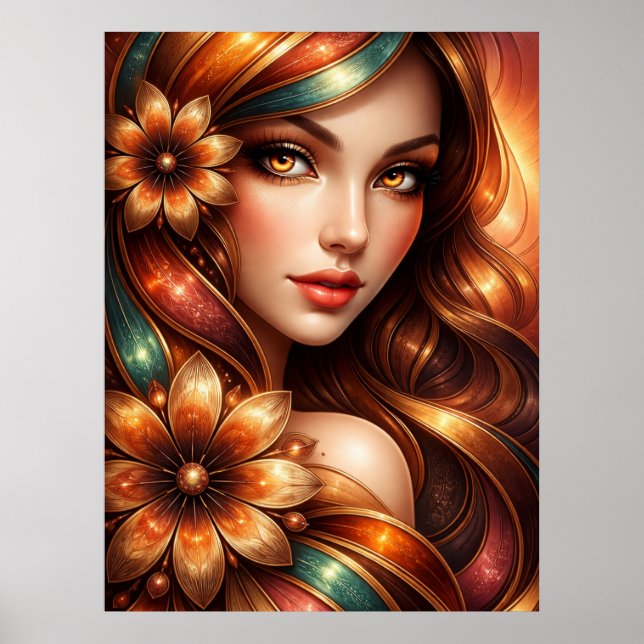 Póster Mujer Floral Radiante Representada (Frente)