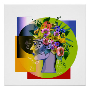 Póster Mujer floral - verde
