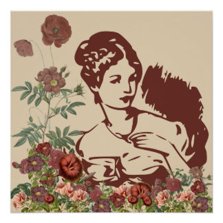 Póster Mujer Floral Vintage