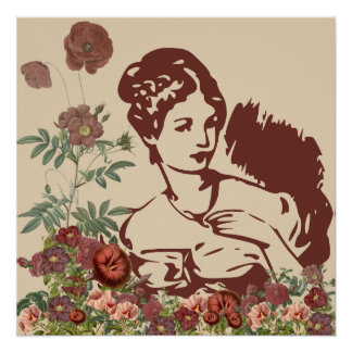 Póster Mujer Floral Vintage