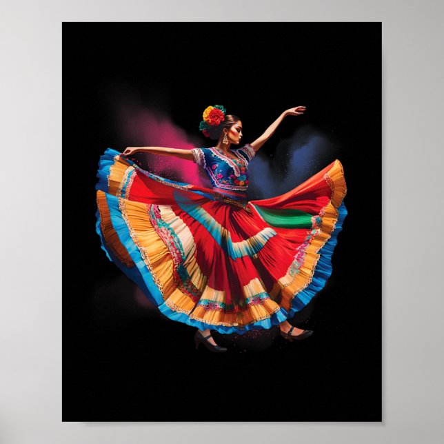 Póster Mujer folclórica bailando con el folklore mexicano (Frente)