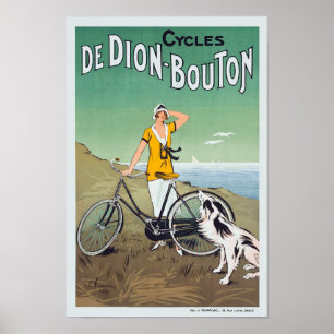 Póster Mujer francesa W/Bicycle y perro por el vintage de