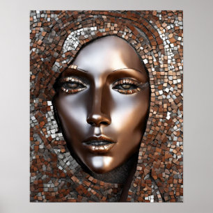 Póster Mujer frente a la plata de cobre mosaico