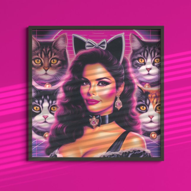 Póster Mujer Gato Retrowave de los 80 (Subido por el creador)