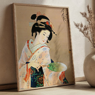 Póster Mujer Geisha Ukiyo-e Japonés Grabado en Madera Vin