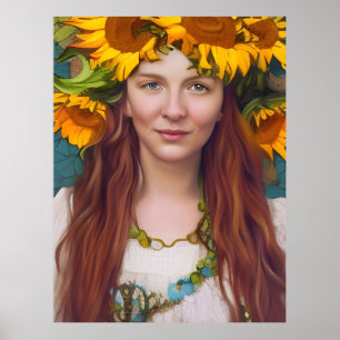 Póster Mujer girasol