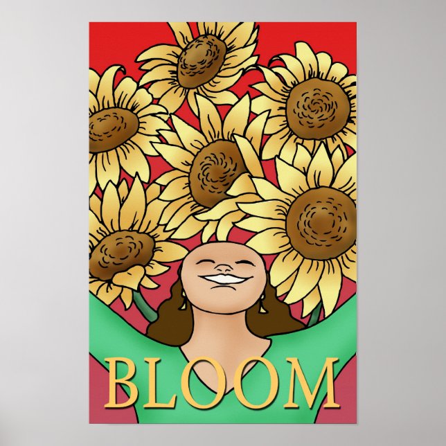 Póster Mujer girasol — ¡Bloom! (Frente)