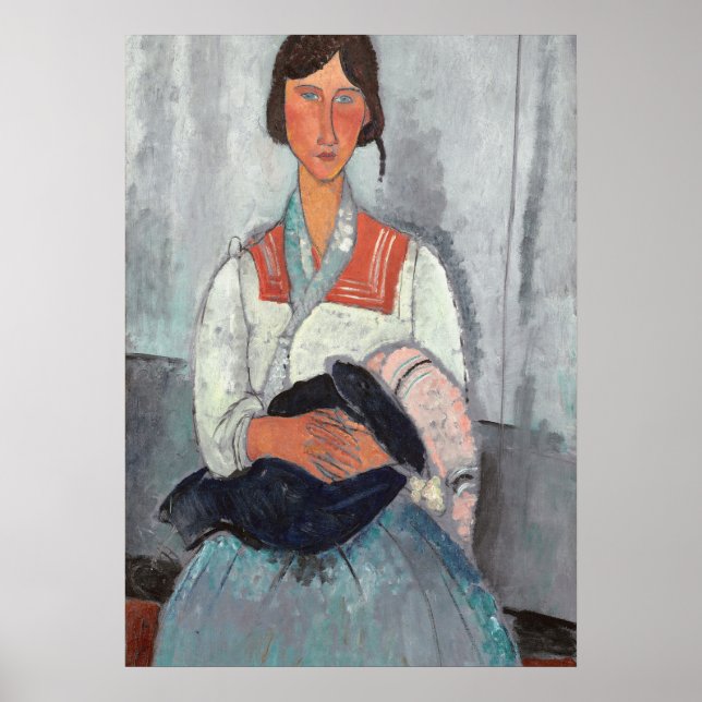 Póster Mujer gitana con bebé, 1919 (aceite sobre lienzo) (Frente)