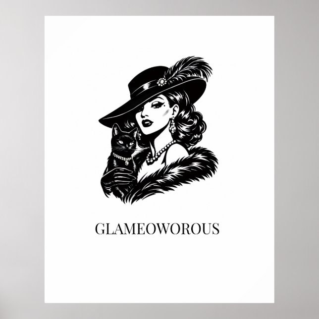 Póster Mujer Glamurosa con Ilustración de Moda de Gato (Frente)