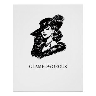 Póster Mujer Glamurosa con Ilustración de Moda de Gato