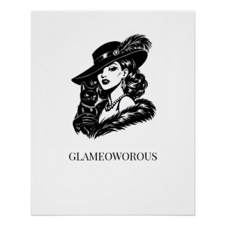Póster Mujer Glamurosa con Ilustración de Moda de Gato